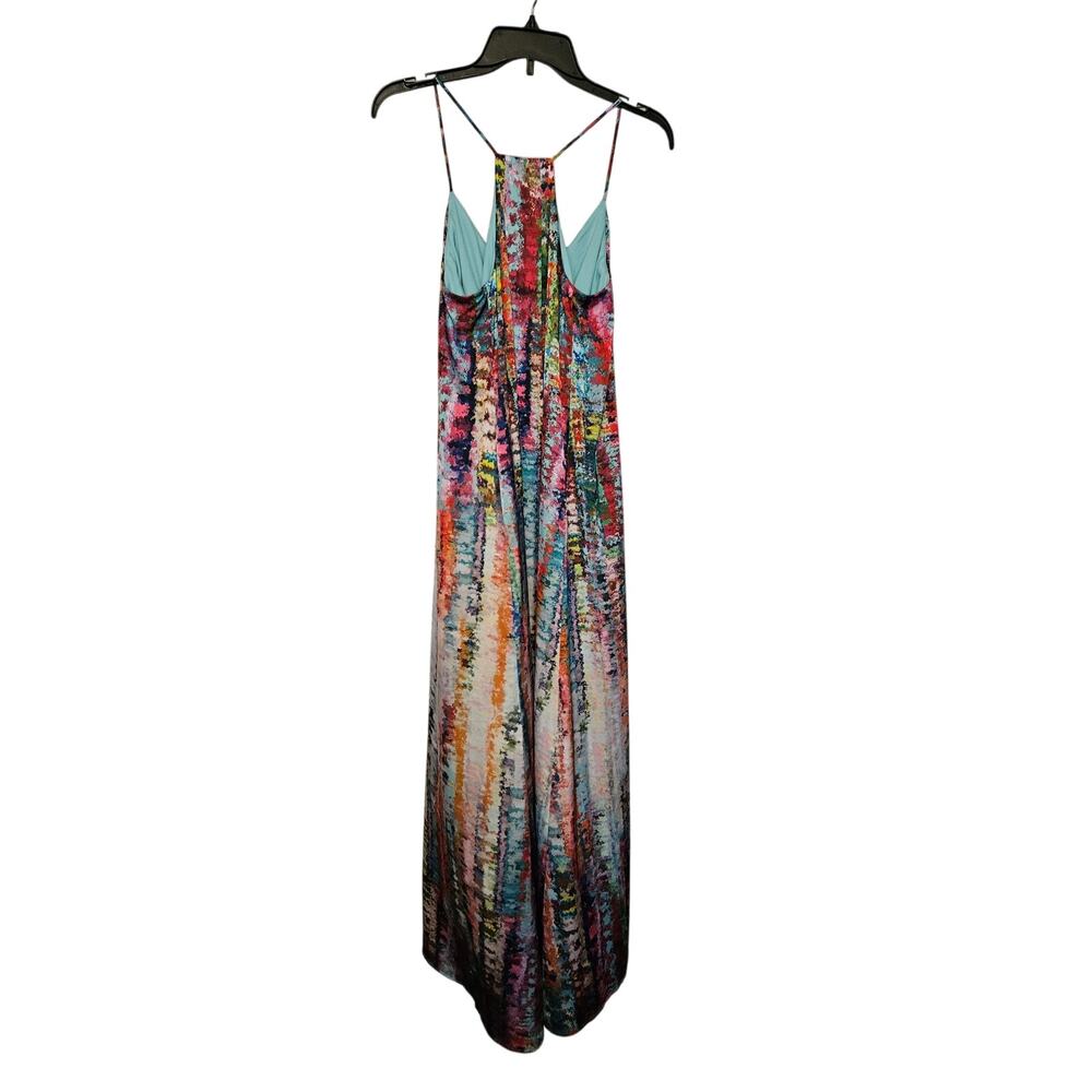 Nicole Miller Watercolor Silky Shelf Bra Slip Racerback Dress Pockets - Picture 6 of 6